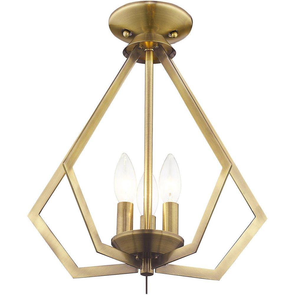 Antiqued Brass Three Light Metal Dimmable Chandelier With Shades