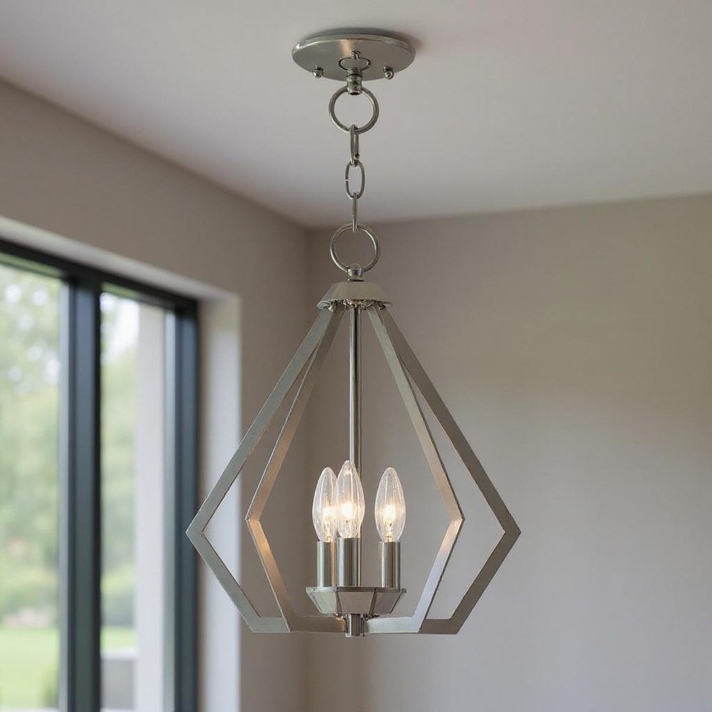 Silver Three Light Metal Dimmable Chandelier With Shades