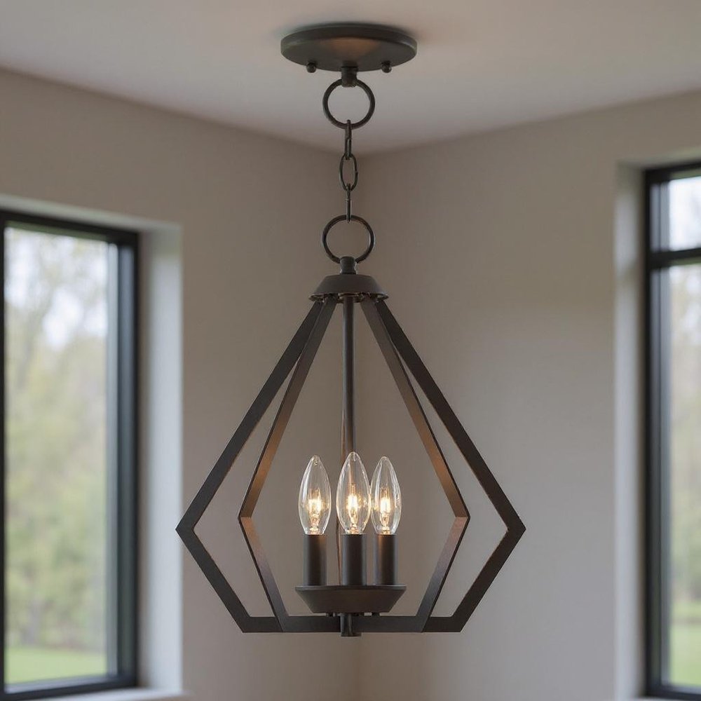 Bronze Three Light Metal Dimmable Chandelier With Shades