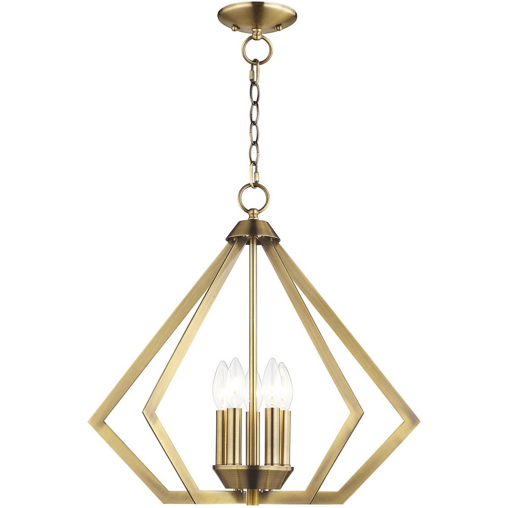 Antiqued Brass Five Light Metal Dimmable Chandelier With Shades