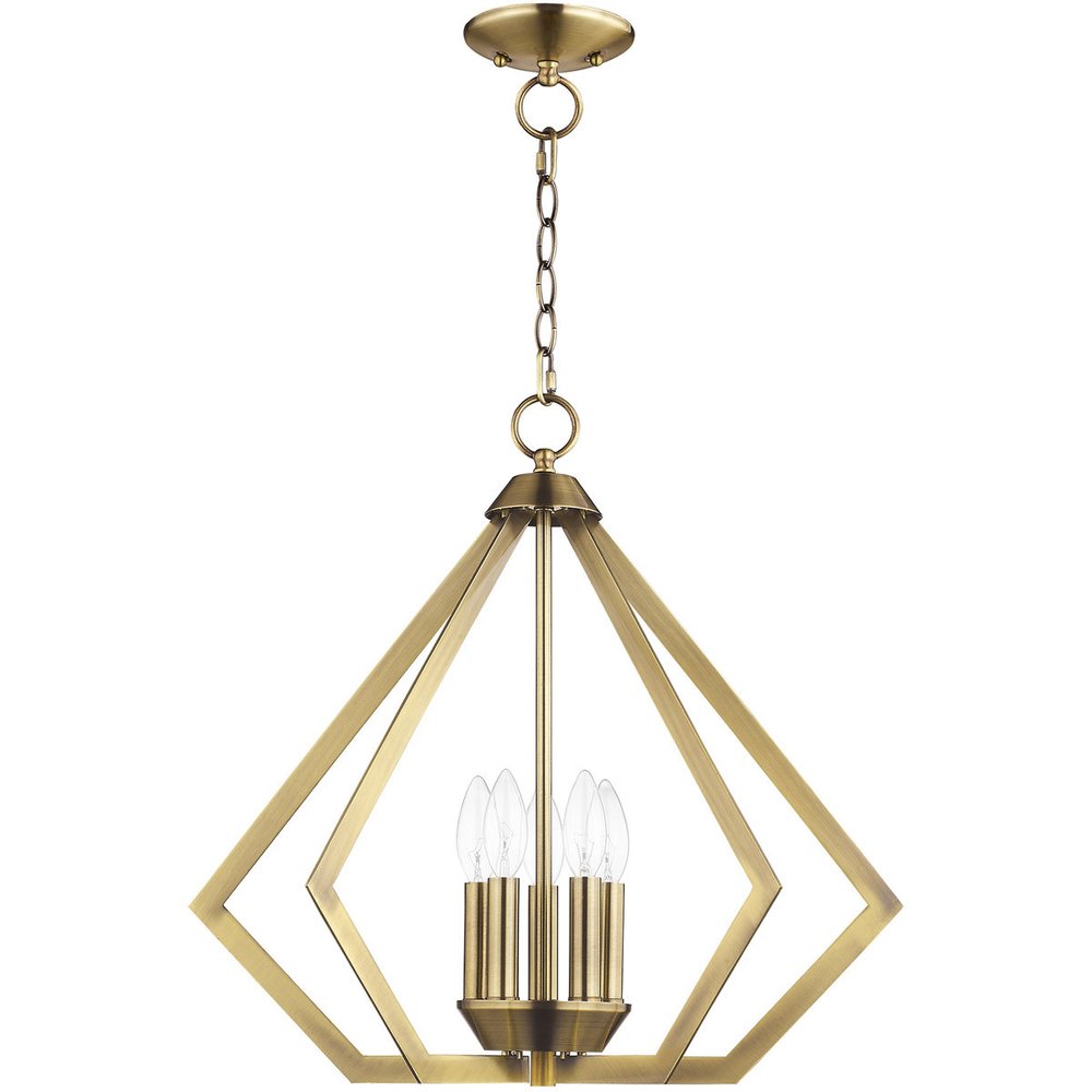 Antiqued Brass Five Light Metal Dimmable Chandelier With Shades