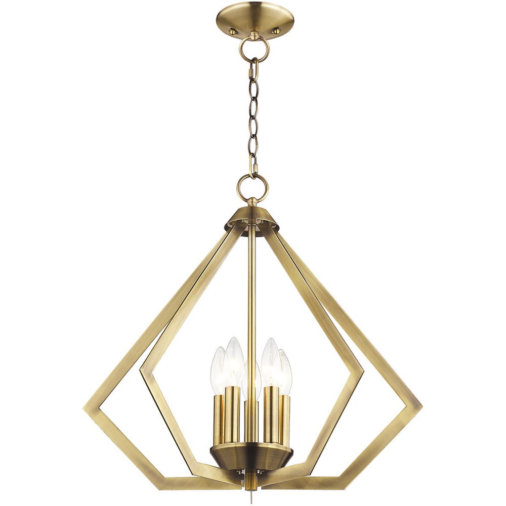 Antiqued Brass Five Light Metal Dimmable Chandelier With Shades