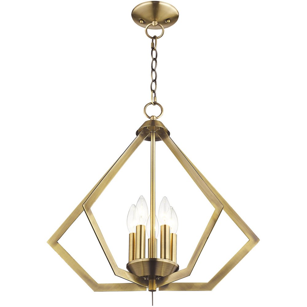 Antiqued Brass Five Light Metal Dimmable Chandelier With Shades
