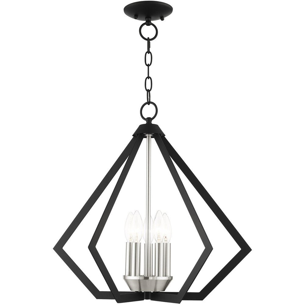 Black Five Light Metal Dimmable Chandelier With Shades