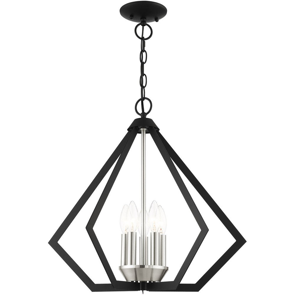 Black Five Light Metal Dimmable Chandelier With Shades