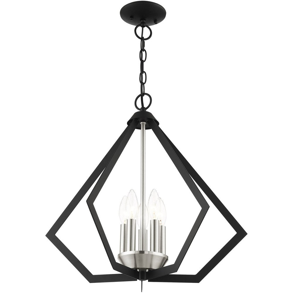 Black Five Light Metal Dimmable Chandelier With Shades