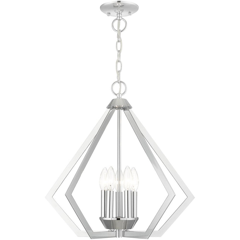 Silver Five Light Metal Dimmable Chandelier With Shades