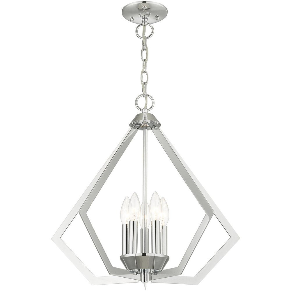 Silver Five Light Metal Dimmable Chandelier With Shades