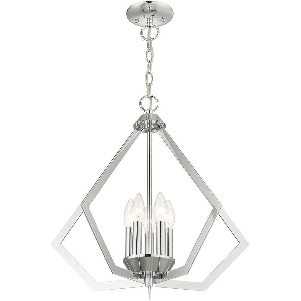 Silver Five Light Metal Dimmable Chandelier With Shades