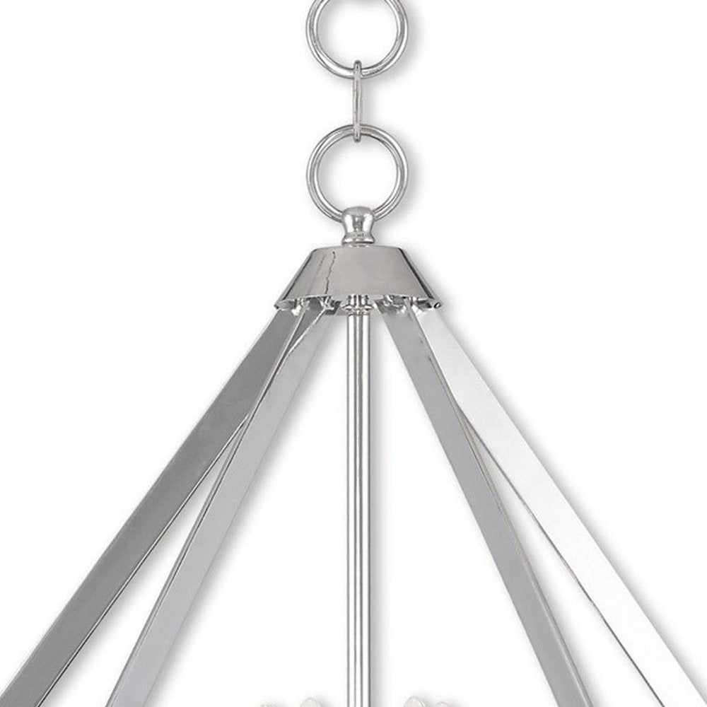 Silver Five Light Metal Dimmable Chandelier With Shades