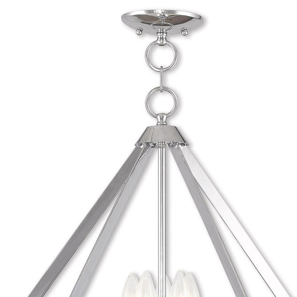Silver Five Light Metal Dimmable Chandelier With Shades
