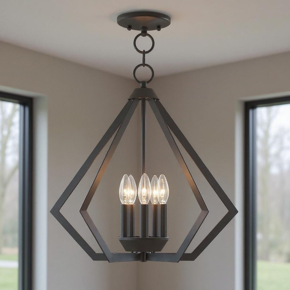 Bronze Five Light Metal Dimmable Chandelier With Shades