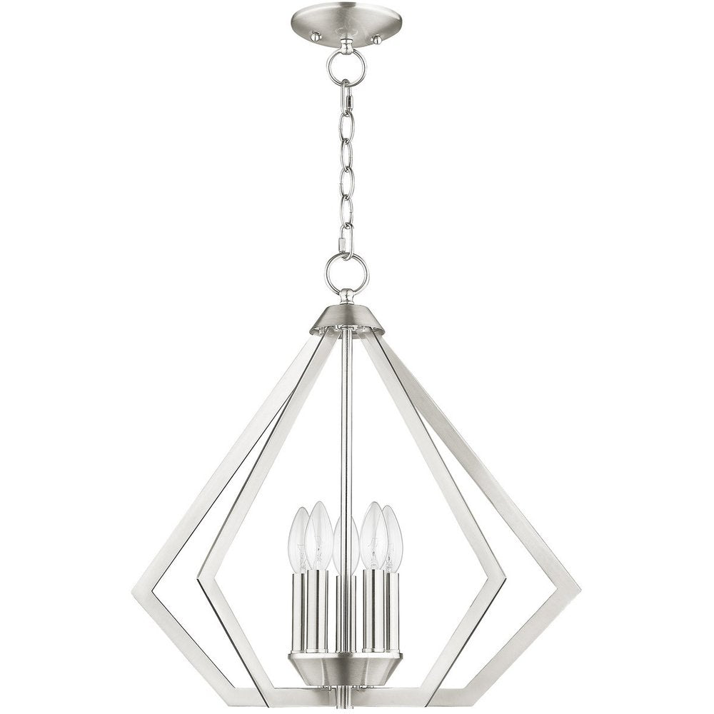 Nickel Five Light Metal Dimmable Chandelier With Shades