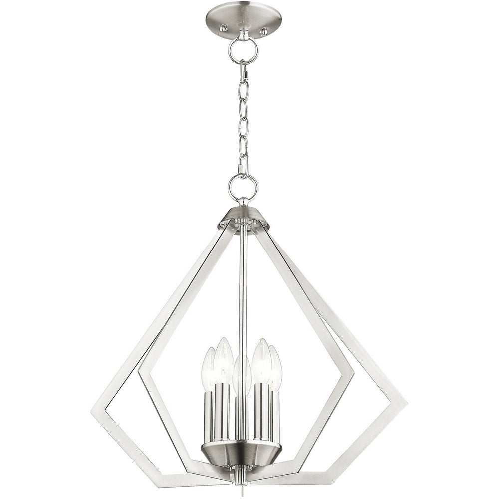 Nickel Five Light Metal Dimmable Chandelier With Shades