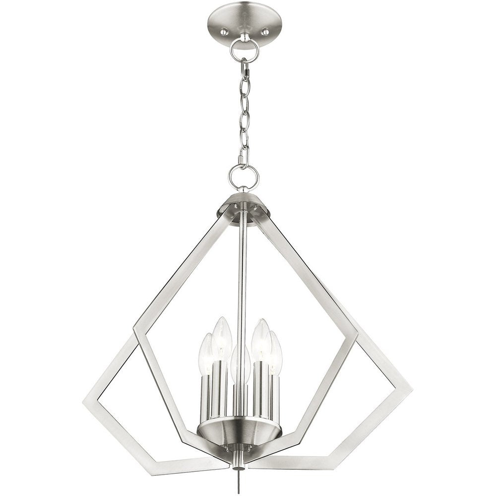 Nickel Five Light Metal Dimmable Chandelier With Shades