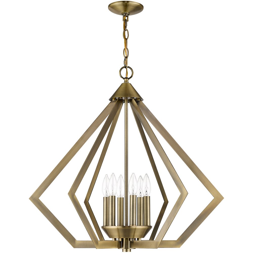 Antiqued Brass Six Light Metal Dimmable Chandelier With Shades