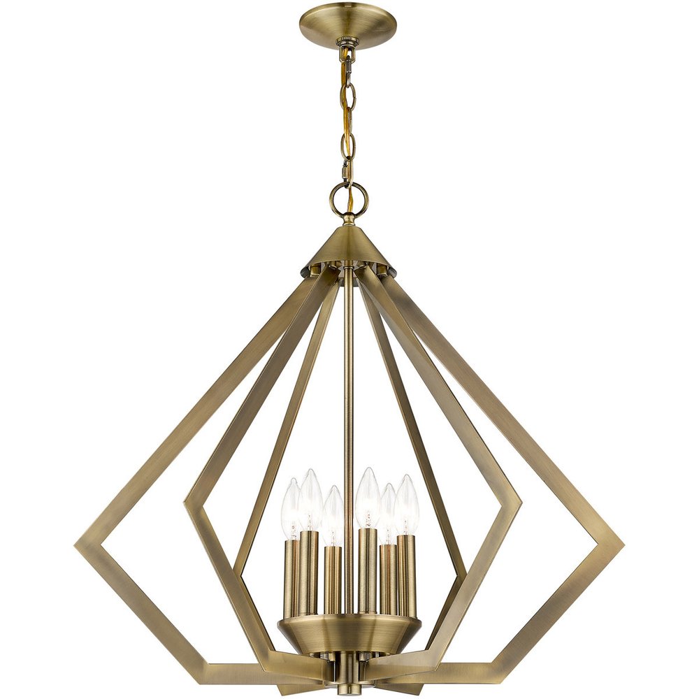 Antiqued Brass Six Light Metal Dimmable Chandelier With Shades