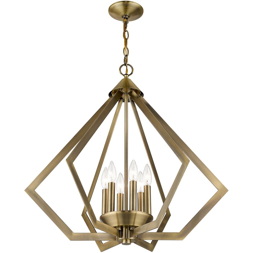 Antiqued Brass Six Light Metal Dimmable Chandelier With Shades