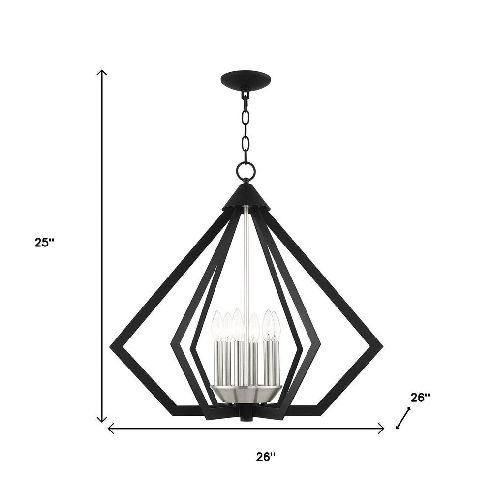 Black Six Light Metal Dimmable Chandelier With Shades