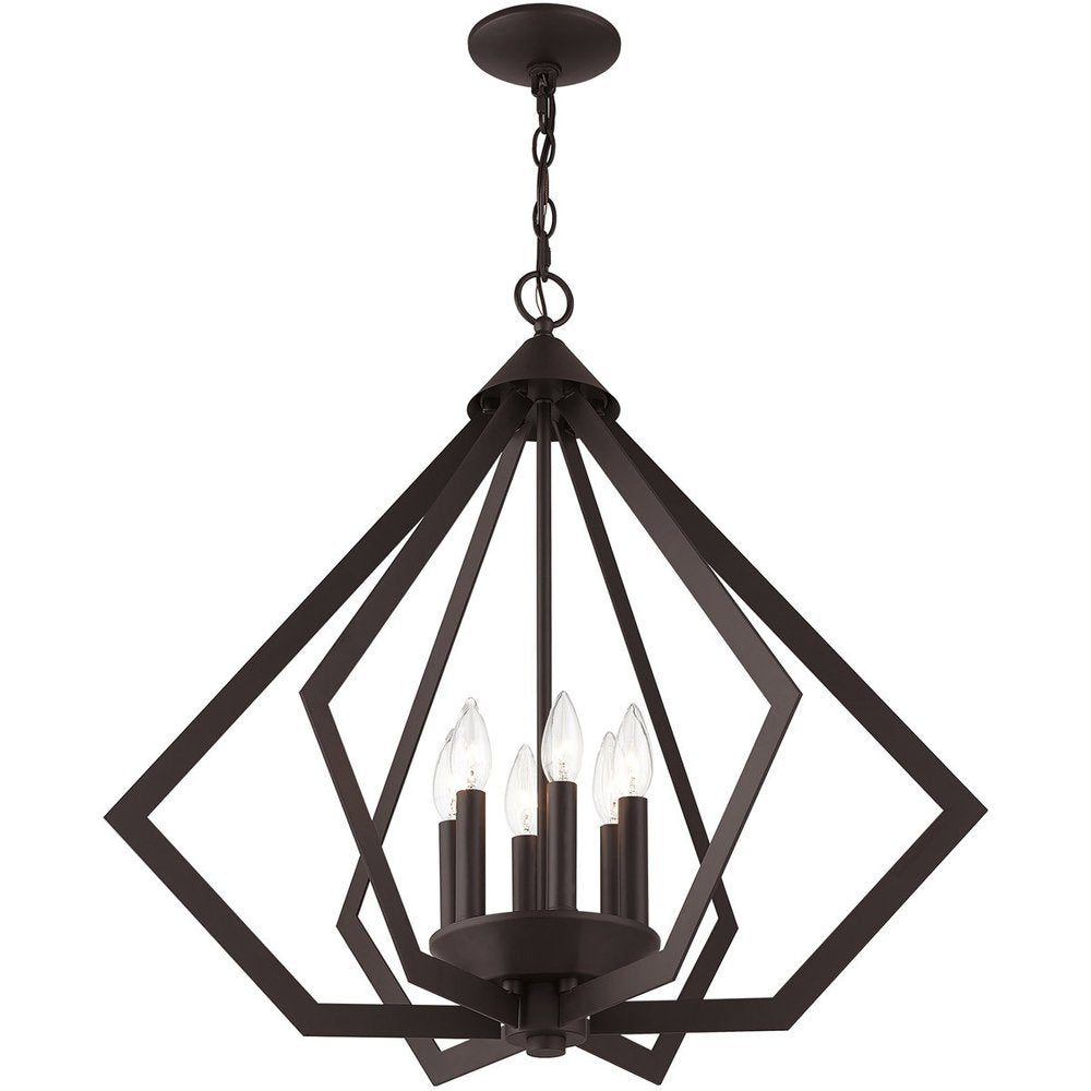 Bronze Six Light Metal Dimmable Chandelier With Shades