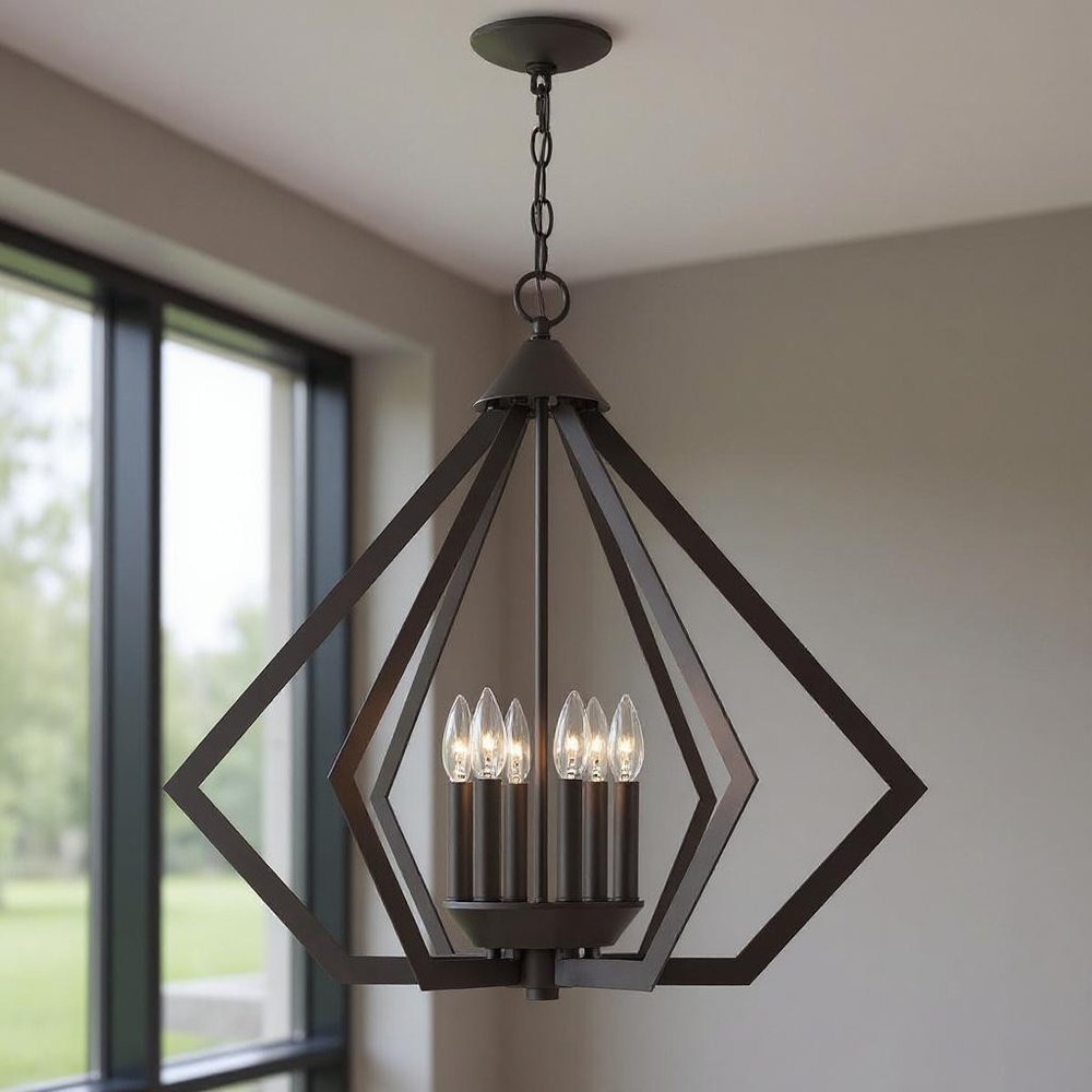Bronze Six Light Metal Dimmable Chandelier With Shades