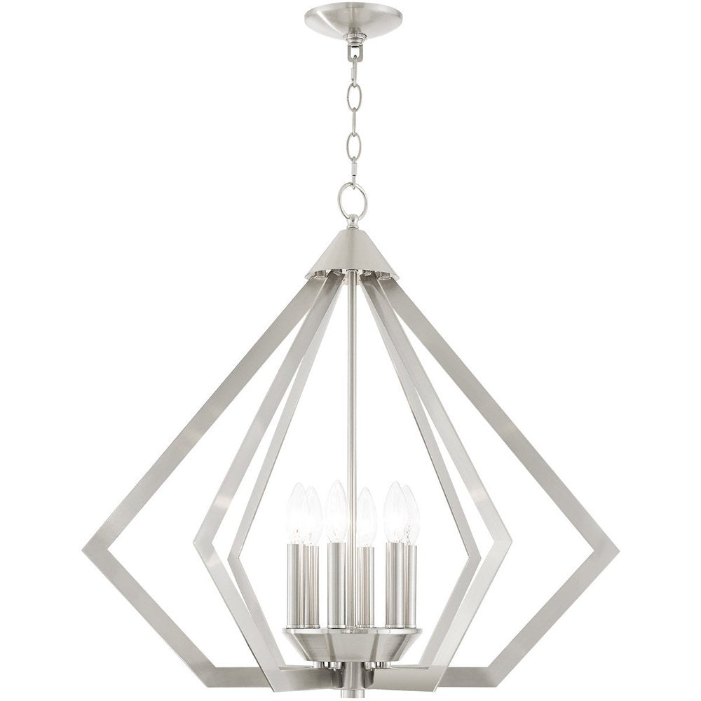 Nickel Six Light Metal Dimmable Chandelier With Shades