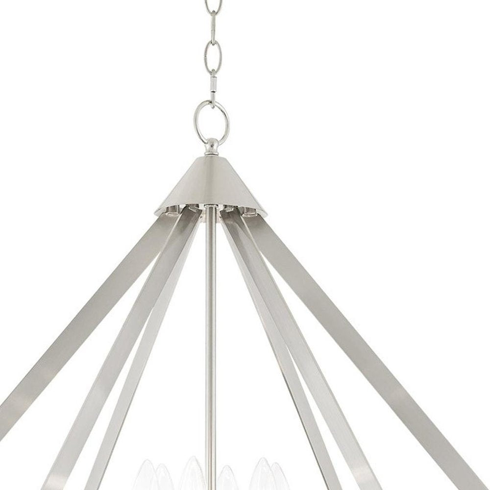 Nickel Six Light Metal Dimmable Chandelier With Shades