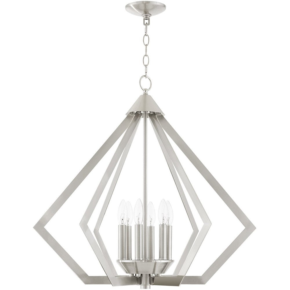 Nickel Six Light Metal Dimmable Chandelier With Shades