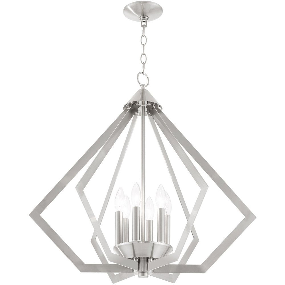 Nickel Six Light Metal Dimmable Chandelier With Shades