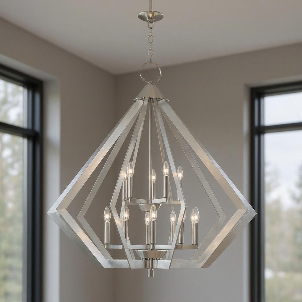 Nickel Multi Light Metal Dimmable Chandelier With Shades