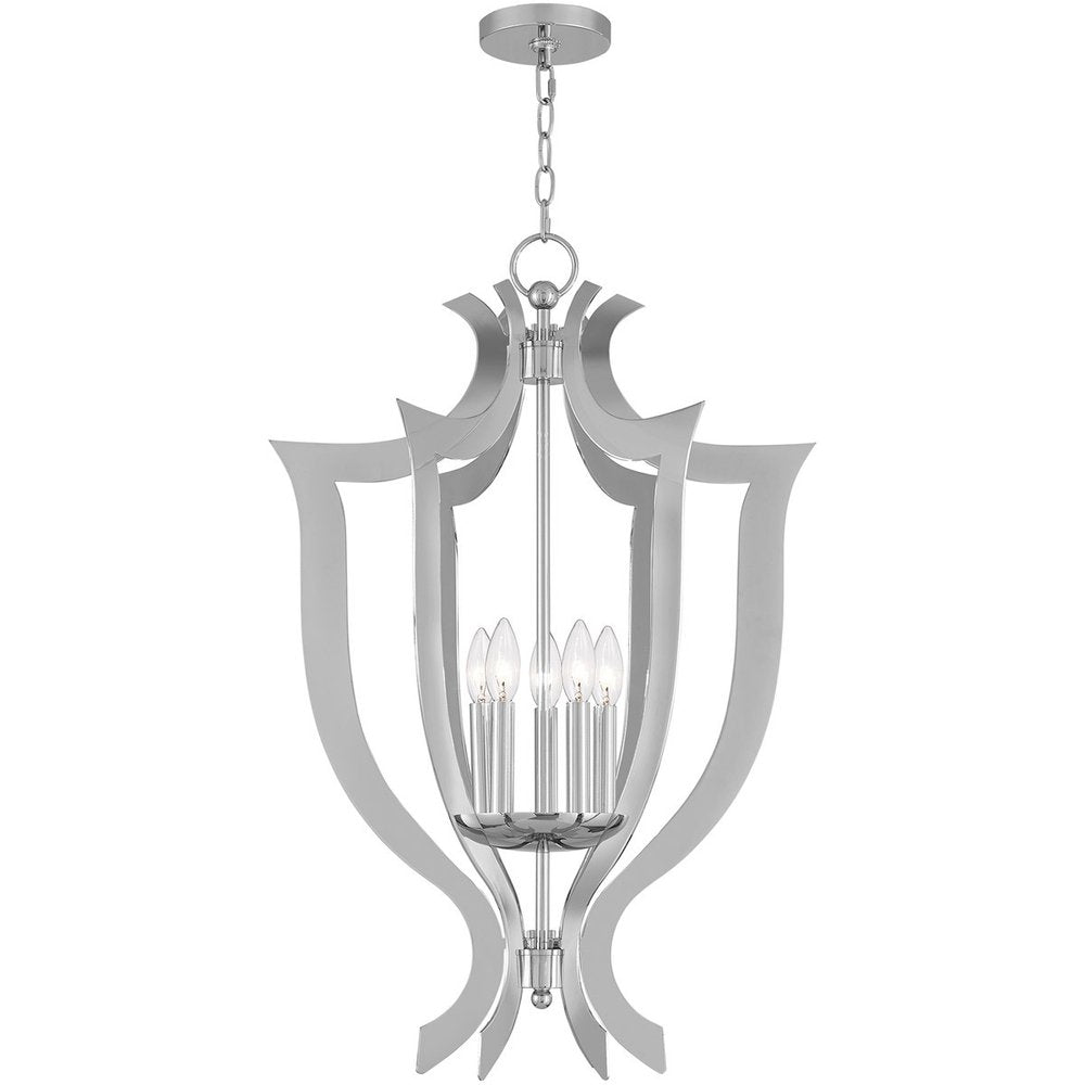 Silver Five Light Metal Dimmable Chandelier With Shades