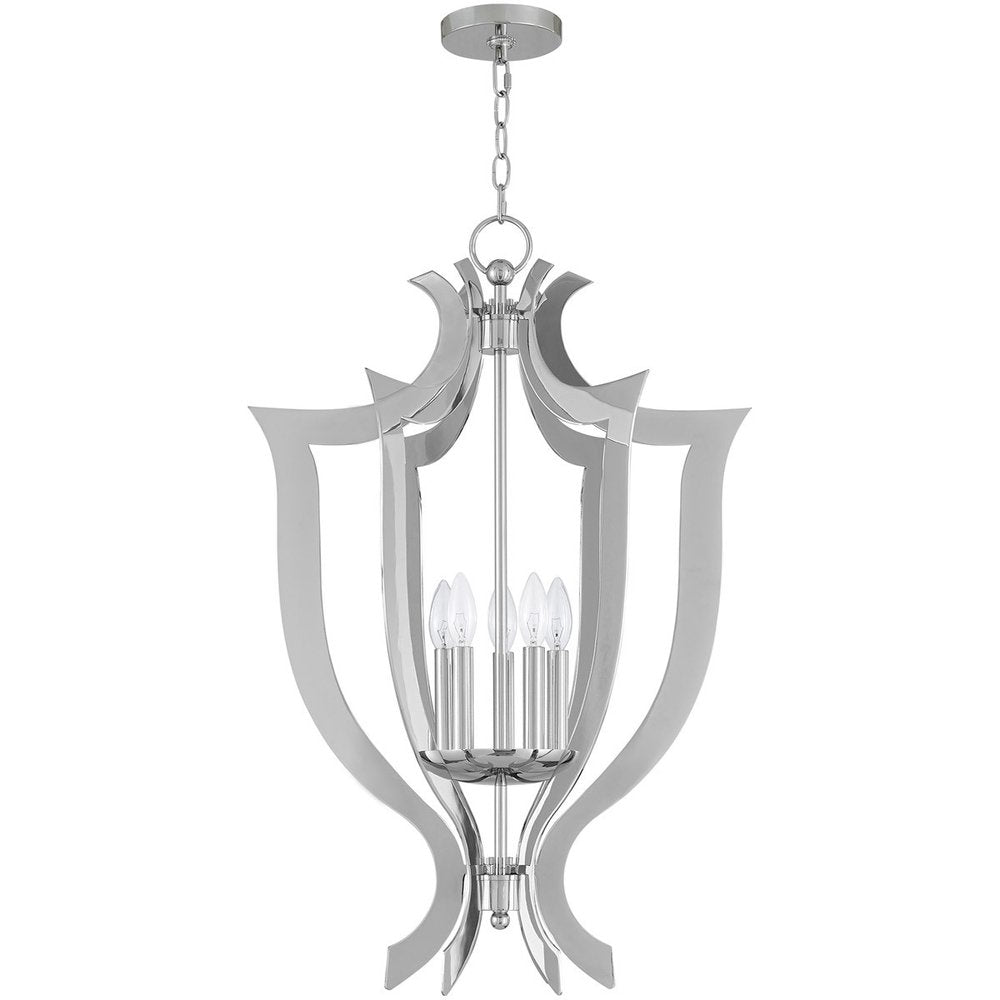 Silver Five Light Metal Dimmable Chandelier With Shades