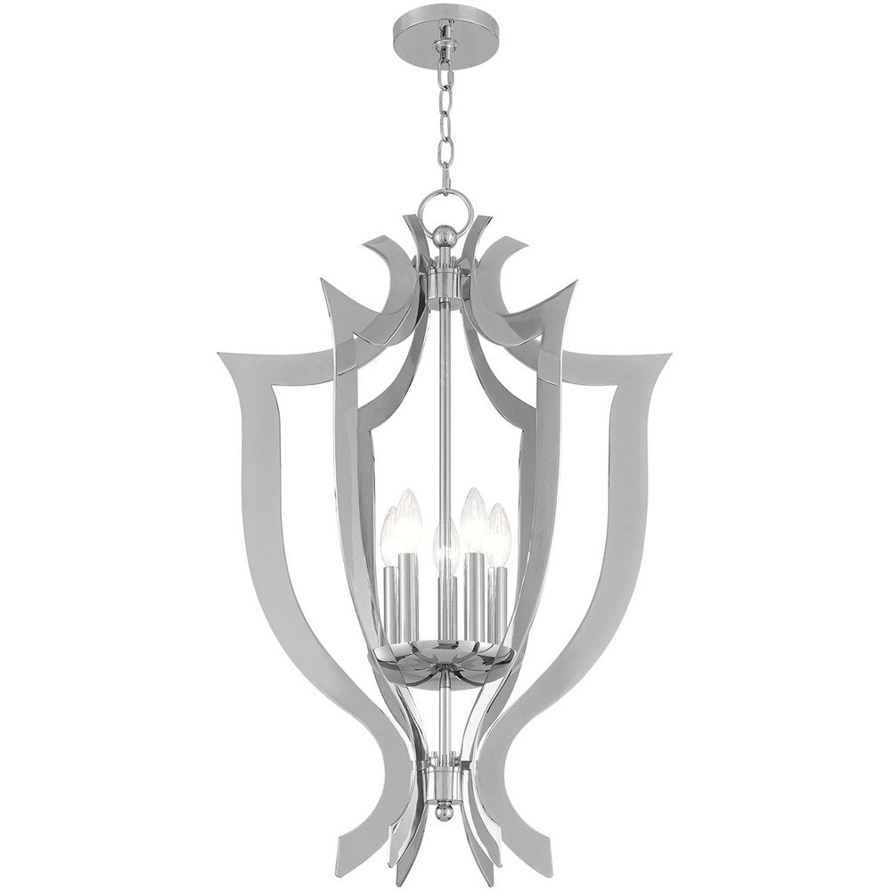 Silver Five Light Metal Dimmable Chandelier With Shades