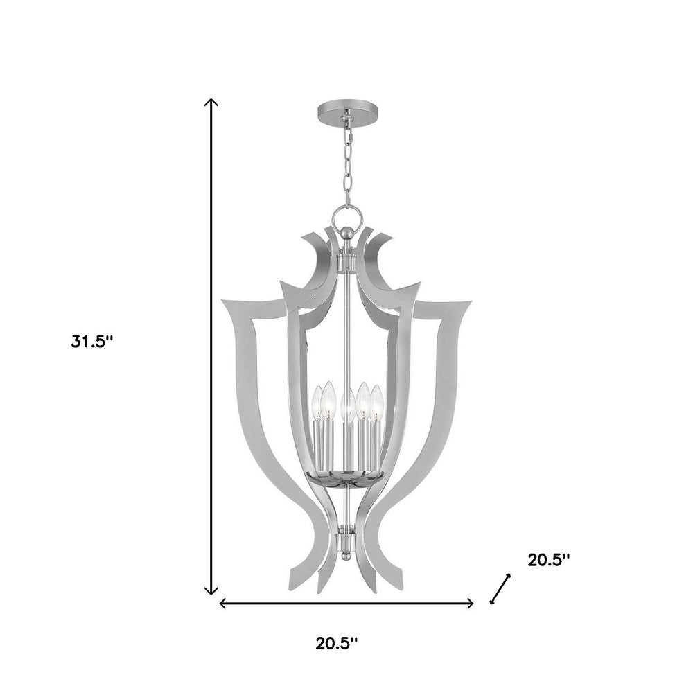 Silver Five Light Metal Dimmable Chandelier With Shades