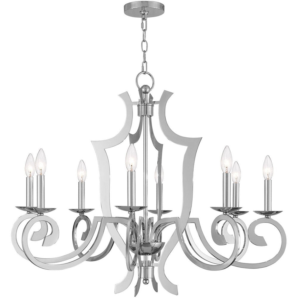 Silver Eight Light Metal Dimmable Chandelier With Shades