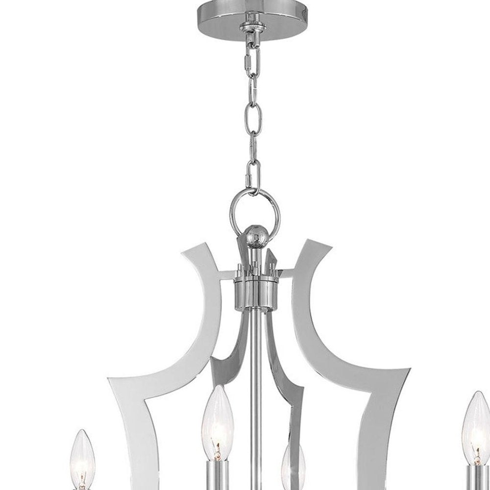 Silver Eight Light Metal Dimmable Chandelier With Shades