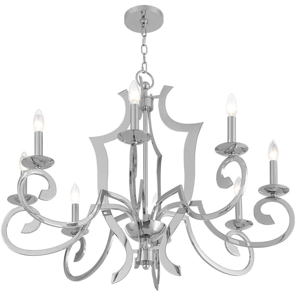 Eight Light Dimmable Chandelier With Shades