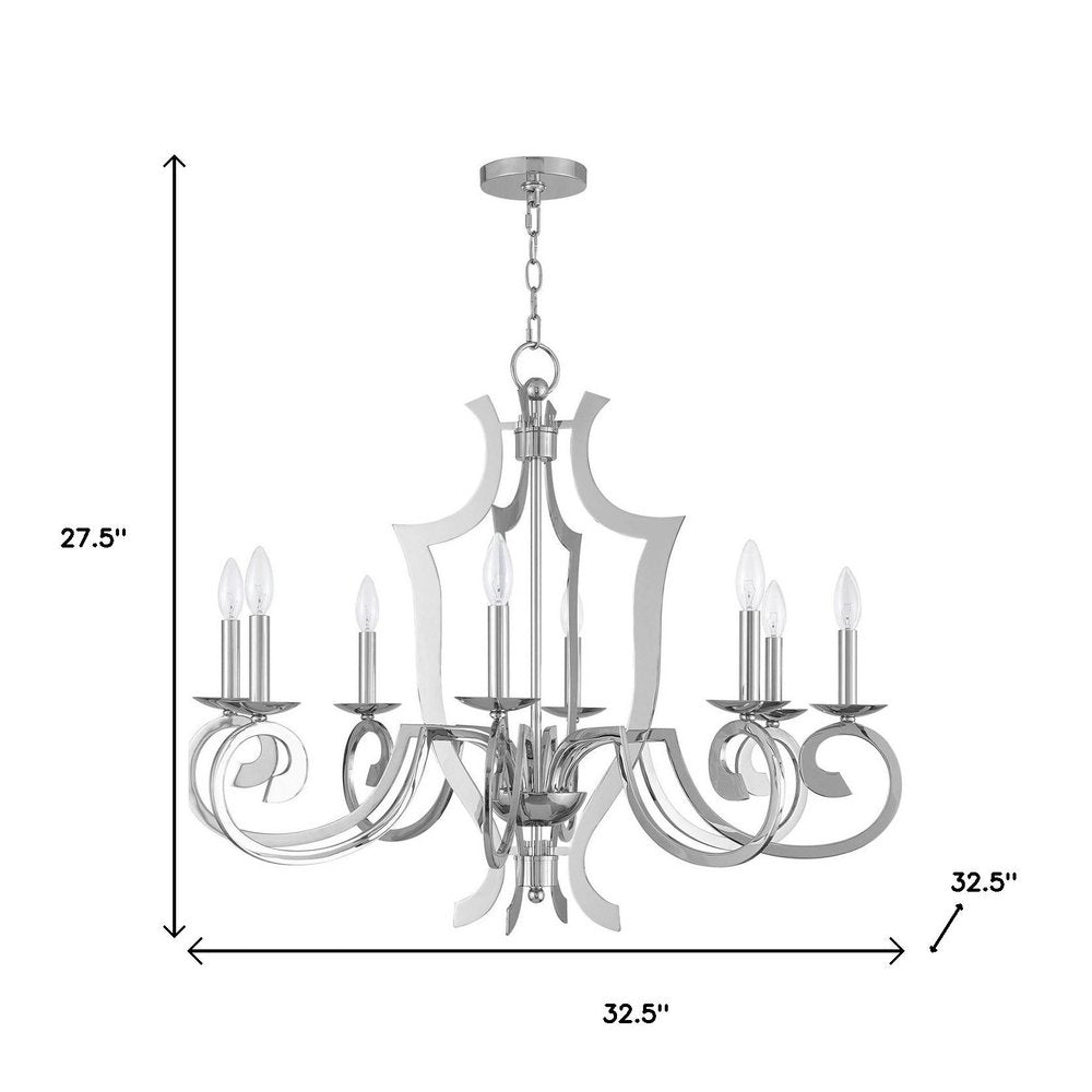 Silver Eight Light Metal Dimmable Chandelier With Shades