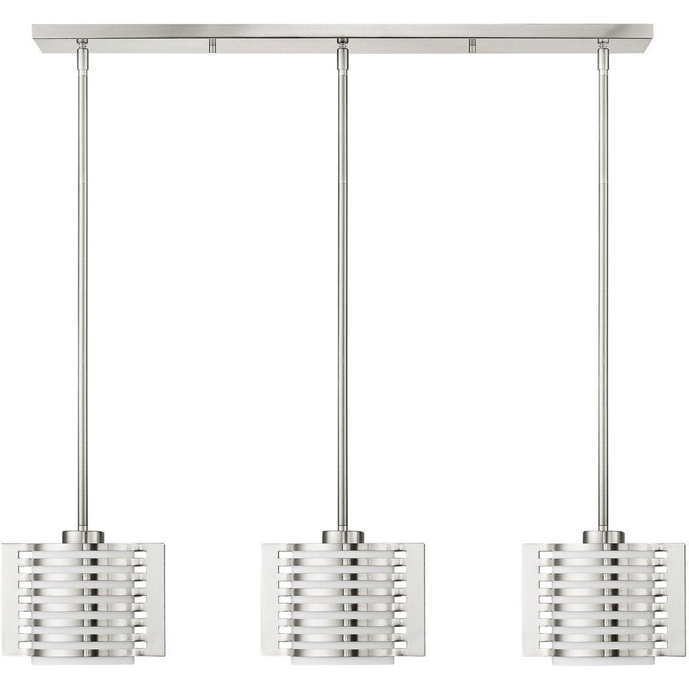 Nickel Three Light Metal Dimmable Chandelier With Shades