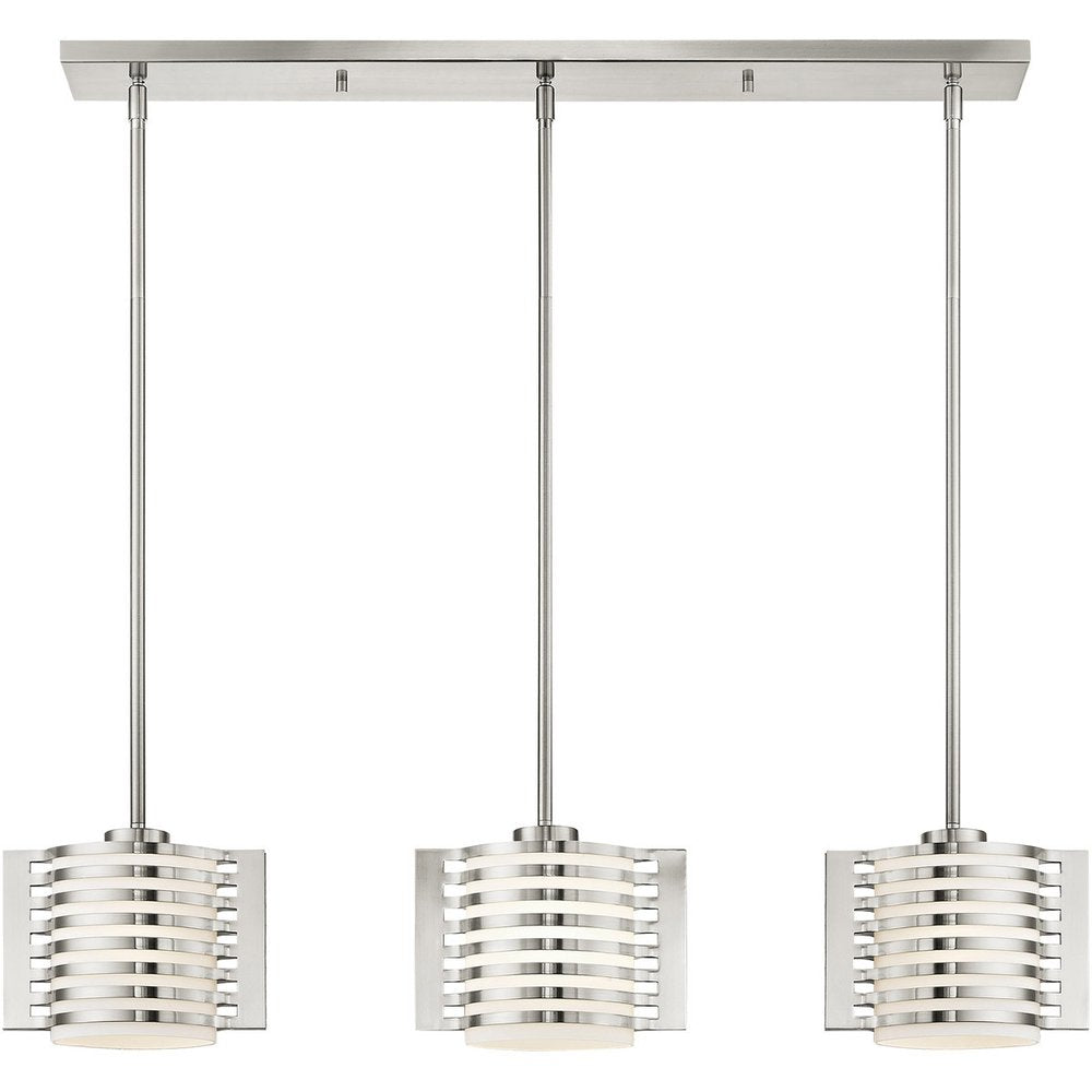 Nickel Three Light Metal Dimmable Chandelier With Shades