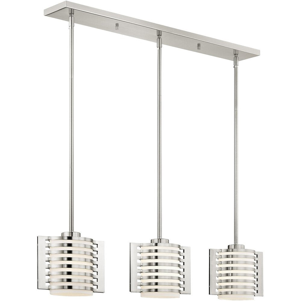 Nickel Three Light Metal Dimmable Chandelier With Shades