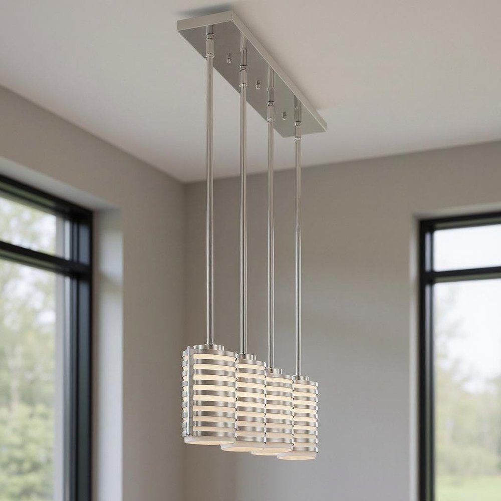 Nickel Three Light Metal Dimmable Chandelier With Shades