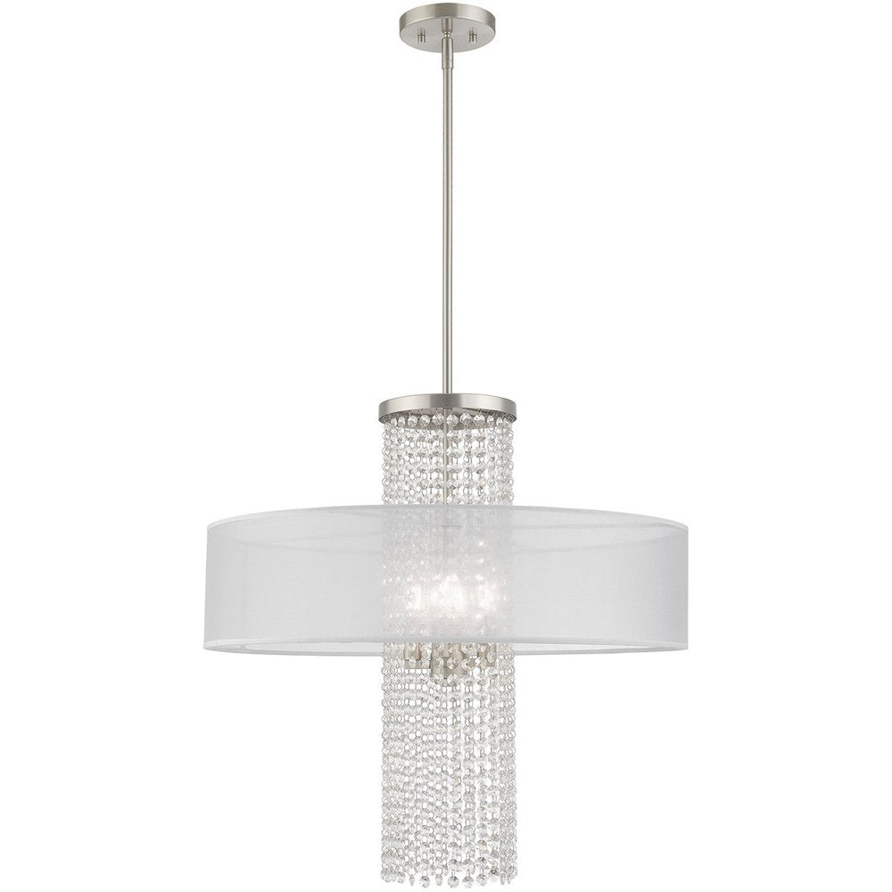 Nickel Four Light Metal Dimmable Chandelier With Shades