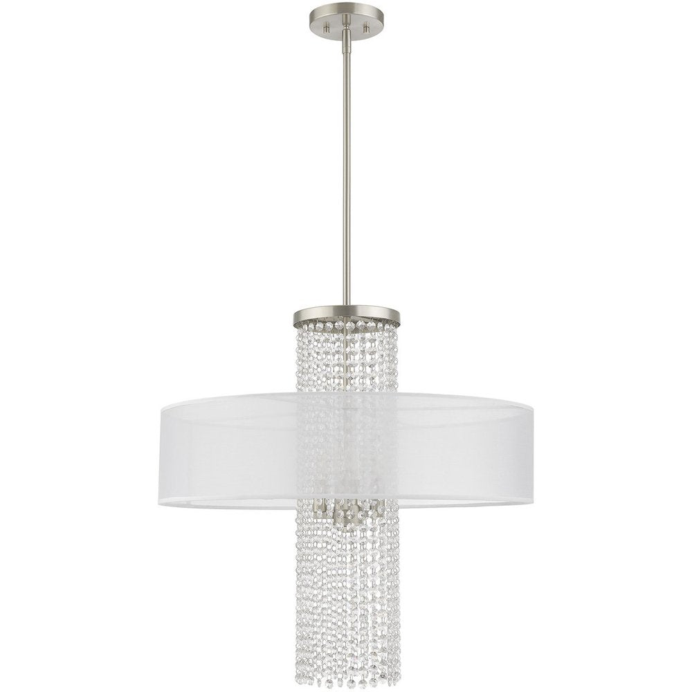 Nickel Four Light Metal Dimmable Chandelier With Shades
