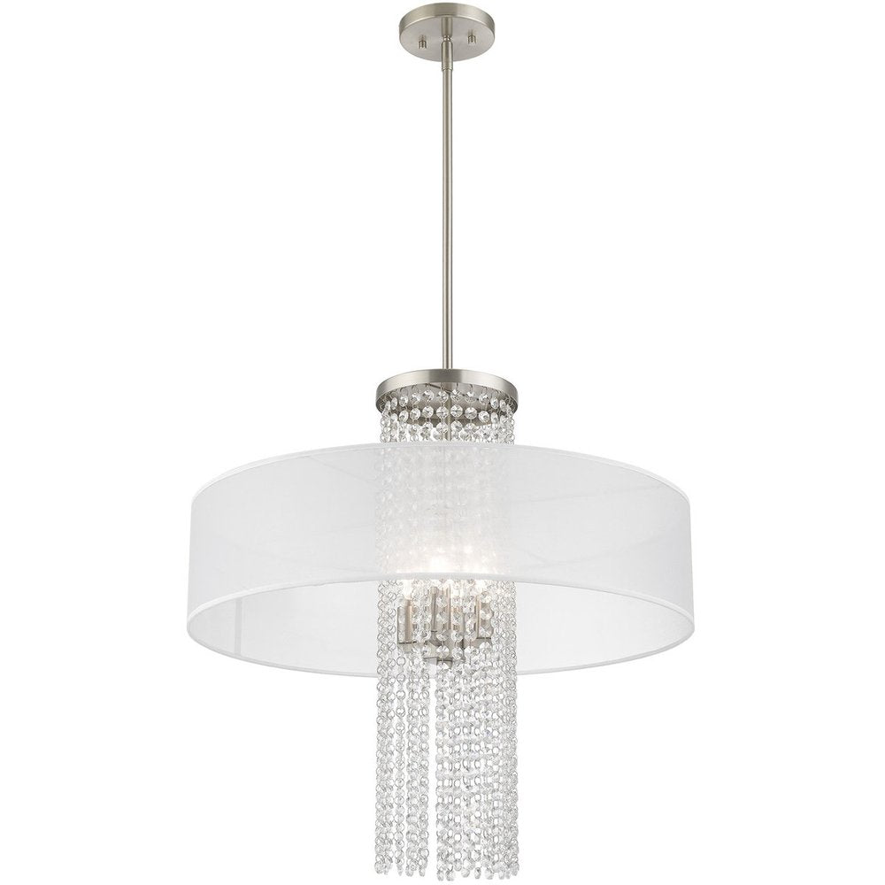 Nickel Four Light Metal Dimmable Chandelier With Shades