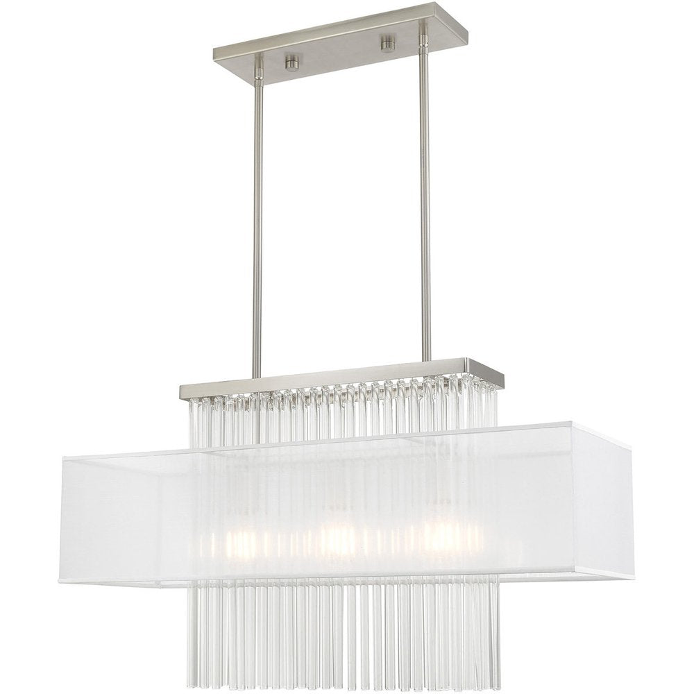 Nickel Three Light Metal Dimmable Chandelier With Shades