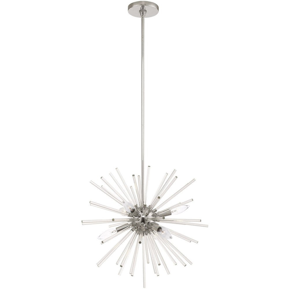 Silver Six Light Metal Dimmable Chandelier With Shades