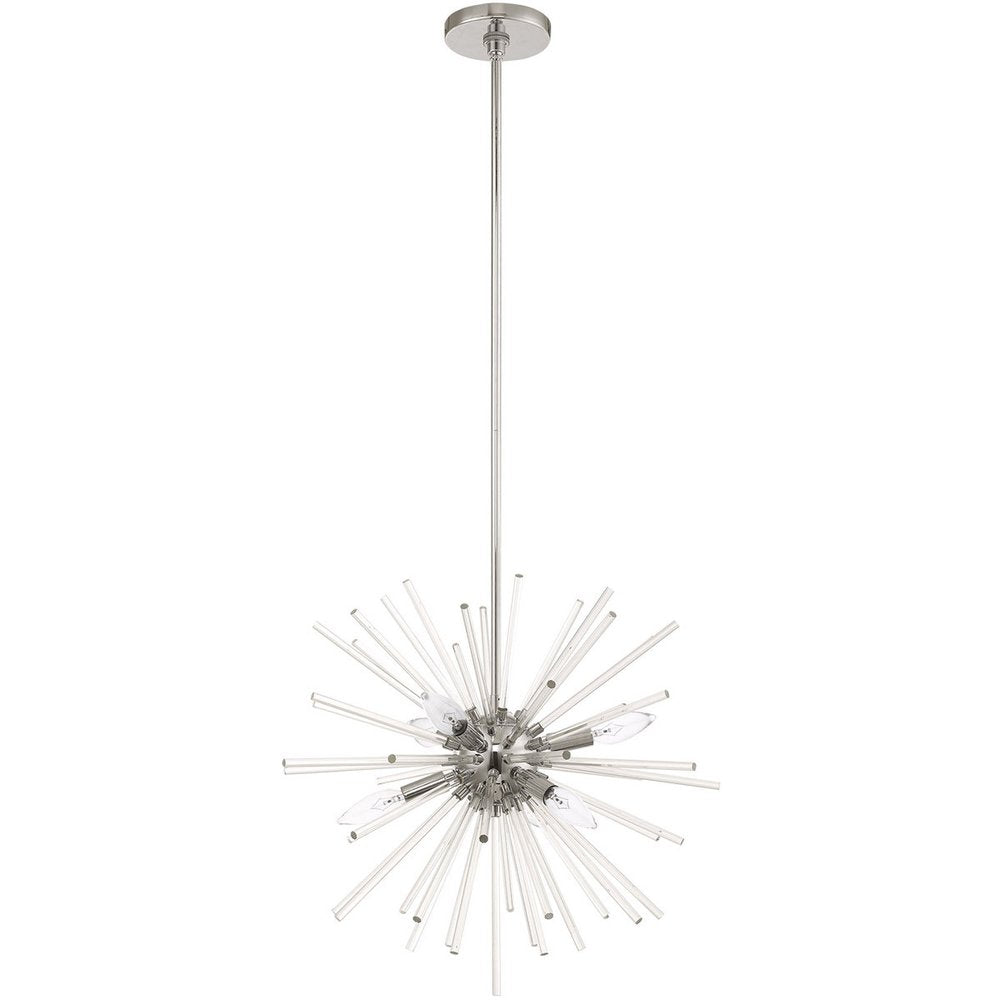 Silver Six Light Metal Dimmable Chandelier With Shades