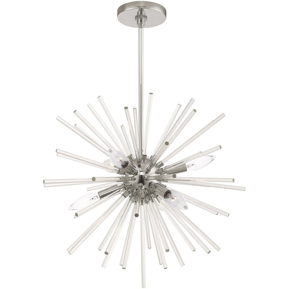Silver Six Light Metal Dimmable Chandelier With Shades