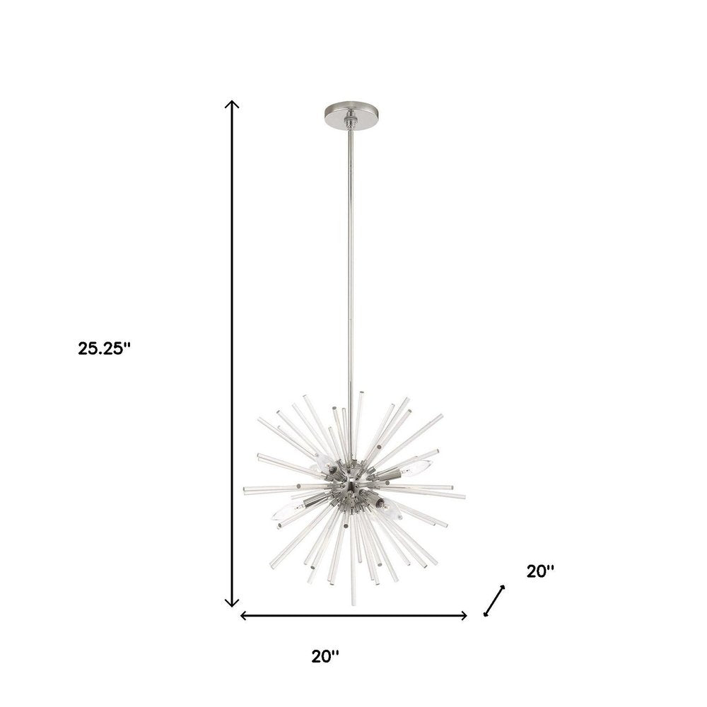 Silver Six Light Metal Dimmable Chandelier With Shades